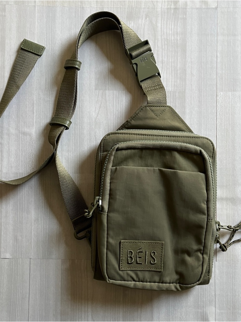 Beis The Sport Sling Olive Green Crossbody Bag with Adjustable Strap